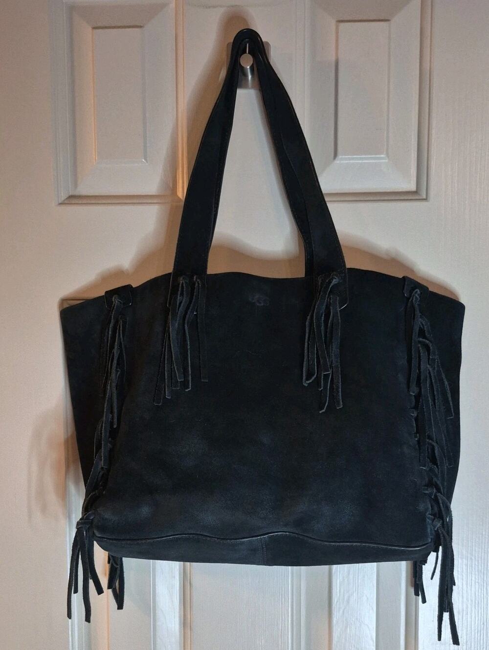 Ugg Lea Fringe Suede Hobo Shoulder Tote Bag Black Country Leather Medium